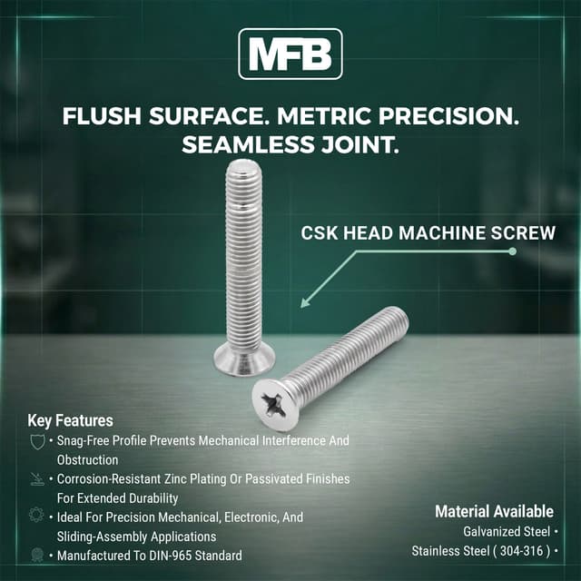 CSK Head Machine Screw in Dubai, UAE | Mufaddal Fasteners